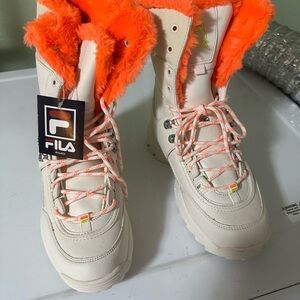 Fila Cream and Bright Orange Boots